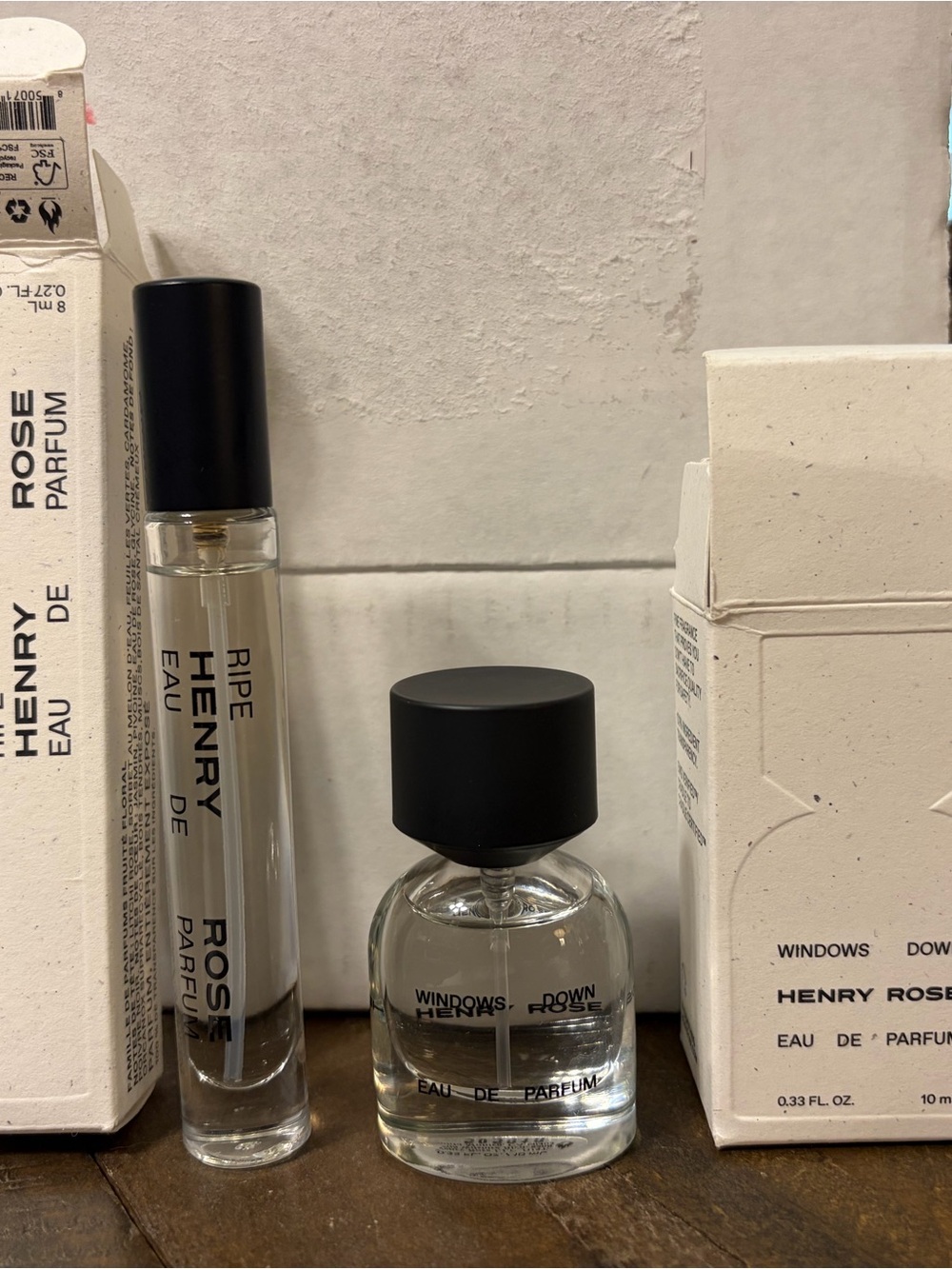 Two Henry Rose perfumes: Windows Down (.33 Oz) and Ripe (.27 Oz)  original boxes